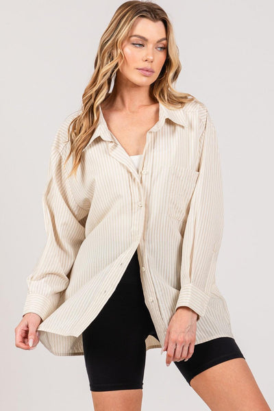 SAGE + FIG Striped Button Up Long Sleeve Shirt - AMIClubwear