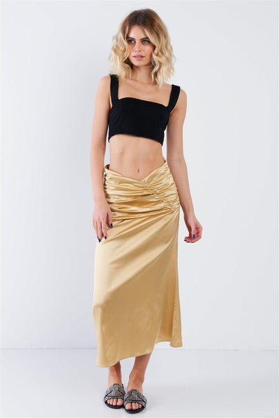 Satin Ruffle Waist Midi Skirt - AMIClubwear