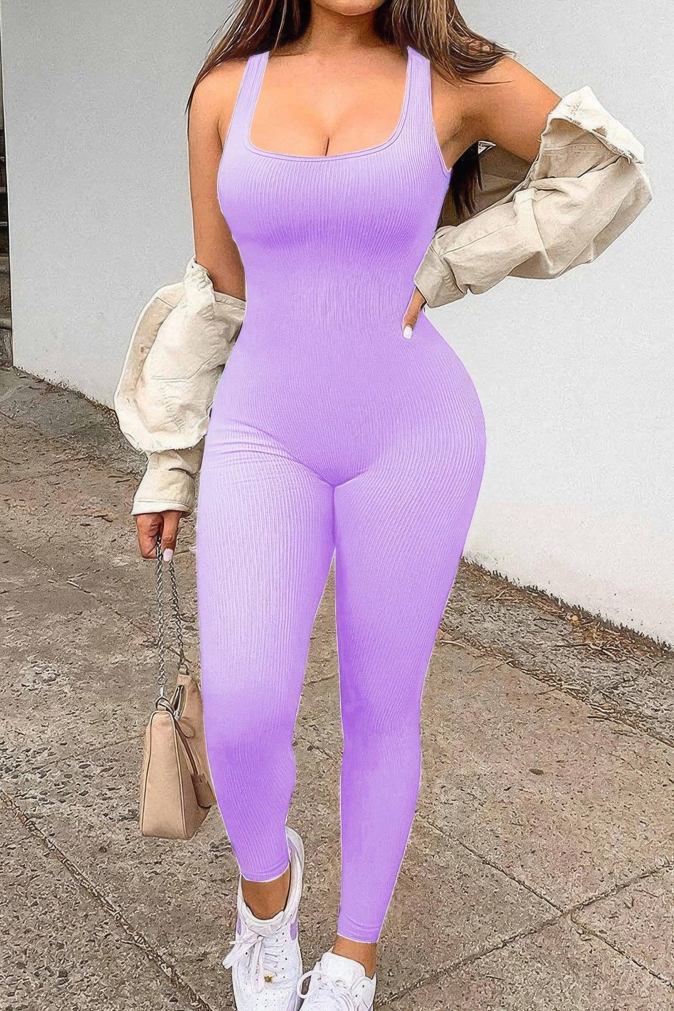 Seamless Ribbed Tank Jumpsuit - AMIClubwear