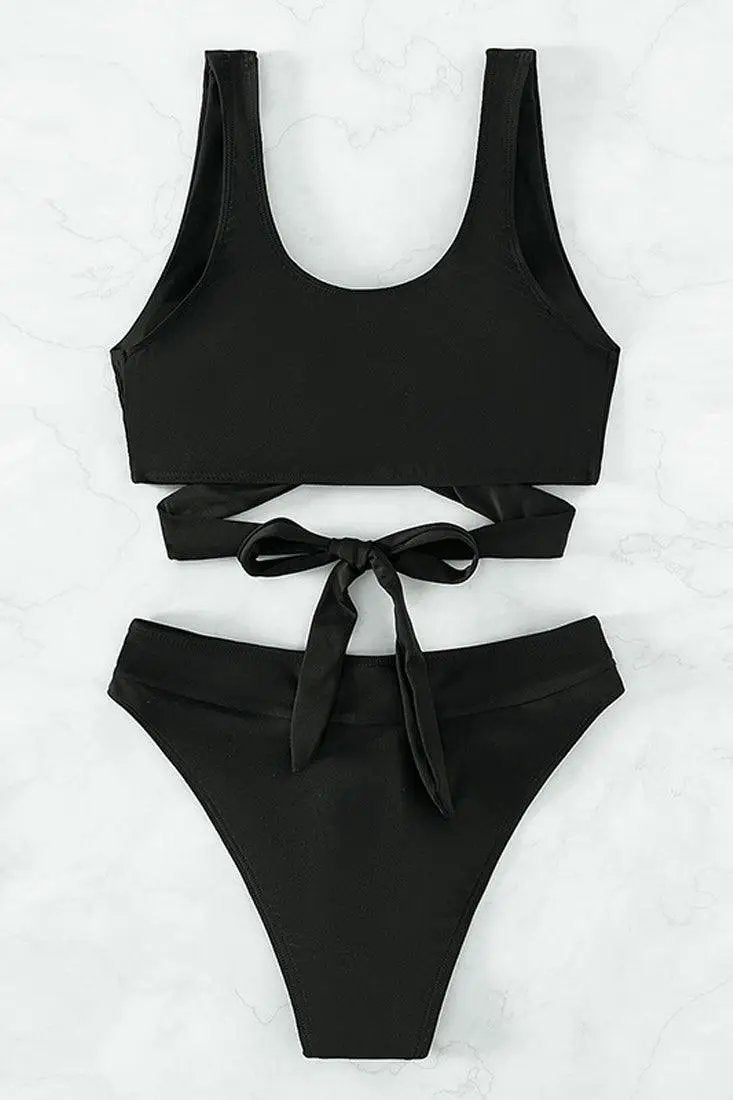 Sexy 2pc Black Bikini With Metal Front Buckle