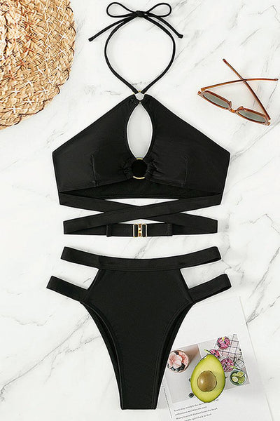 Sexy 2pc Black Bikini With Muti Straps - AMIClubwear
