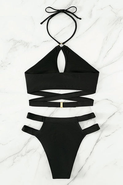 Sexy 2pc Black Bikini With Muti Straps - AMIClubwear