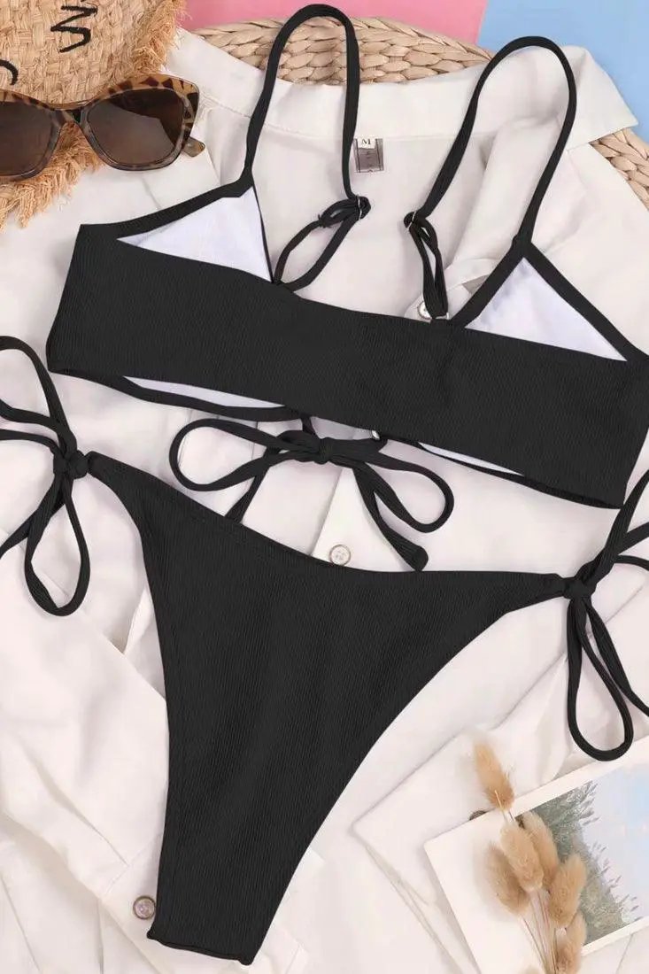 Sexy 2pc Black Cheek Bikini Side Tie