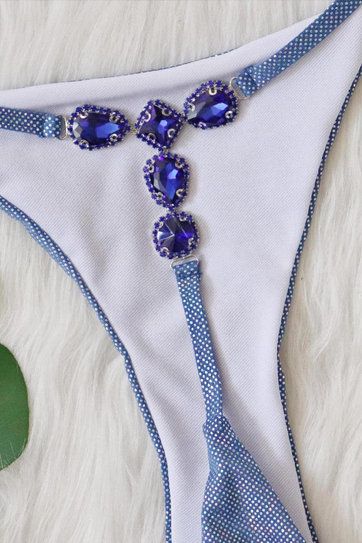 Sexy 2pc Blue Thong Bikini With Gemstones - AMIClubwear