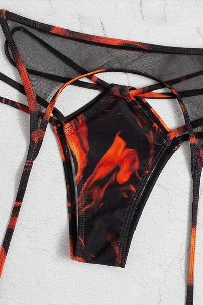 Sexy 2pc Fire Print Bikini With Mesh Garter - AMIClubwear