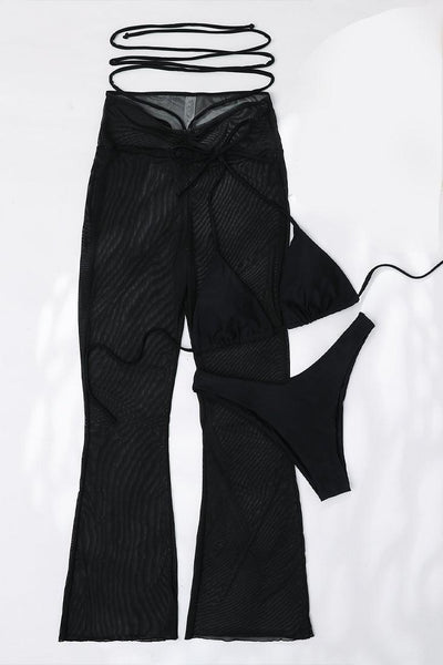 Sexy 3pc Black Bikini Set With Cover Up Pants - AMIClubwear