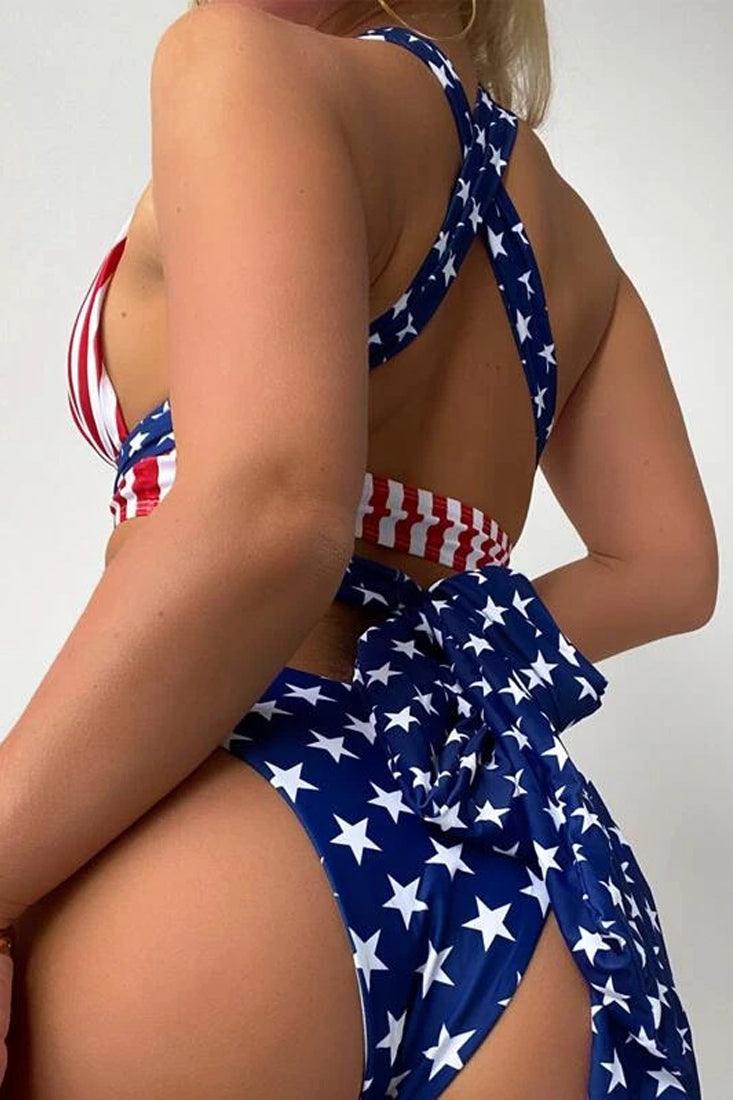 Sexy American Fag Cross Strap Monokini - AMIClubwear