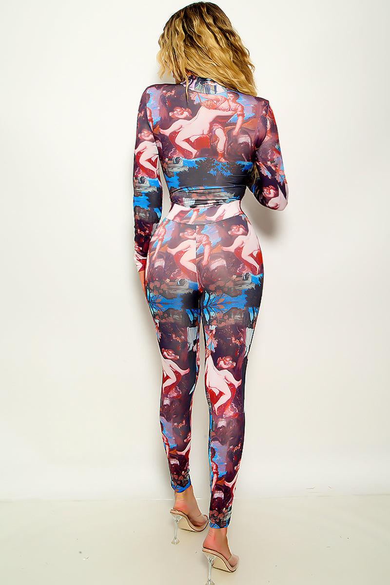 Sexy Art Print Long Sleeve Turtle Neck Jumpsuit - AMIClubwear