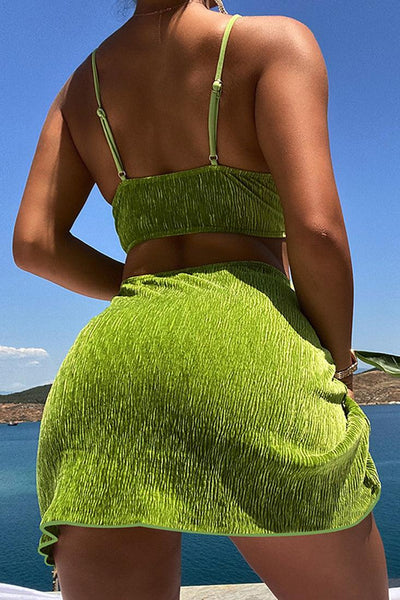 Sexy Avocado Green 3pc Bikini With Coverup Skirt - AMIClubwear