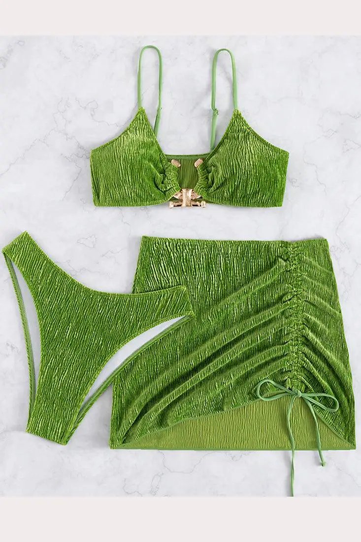 Sexy Avocado Green 3pc Bikini With Coverup Skirt