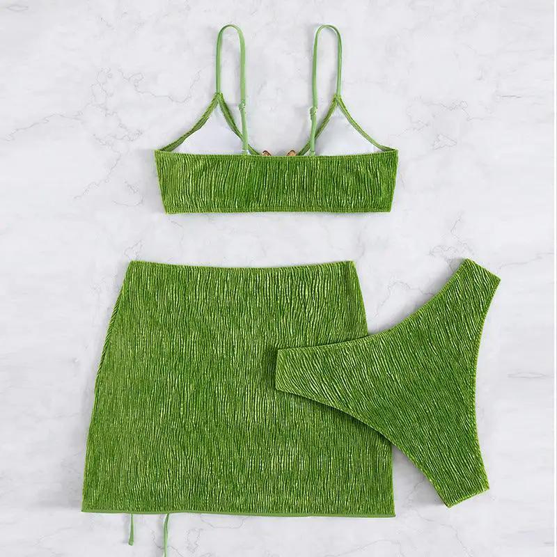 Sexy Avocado Green 3pc Bikini With Coverup Skirt
