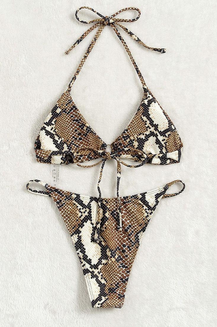 Sexy Beige Snake AMIClubwear Print Set Bikini Cheeky – 2pc