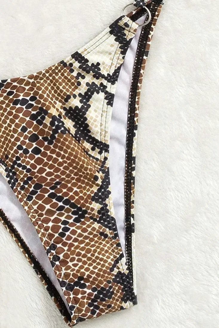 Sexy Beige Snake Print 2pc Cheeky Bikini Set