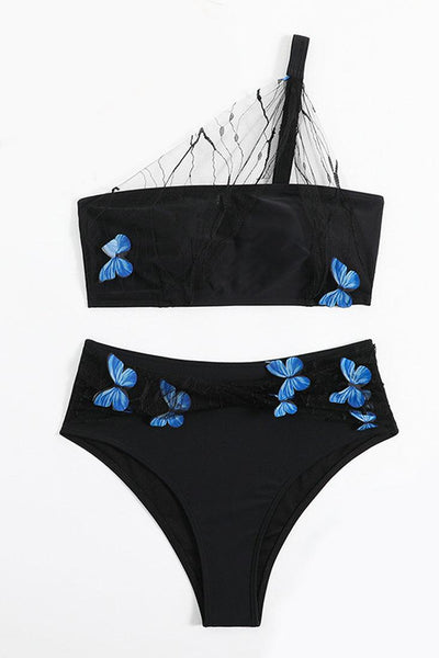 Sexy Black 2pc Bikini With Blue Butterflies - AMIClubwear