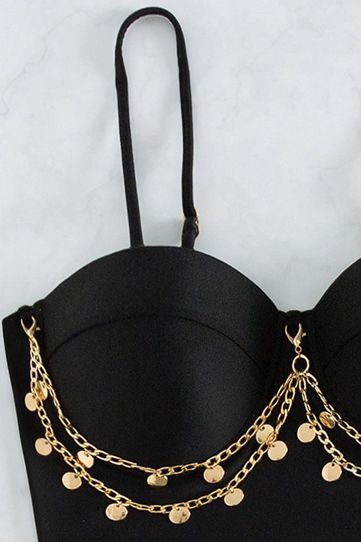 Sexy Black Padded Top 2pc Bikini With Chain Details - AMIClubwear