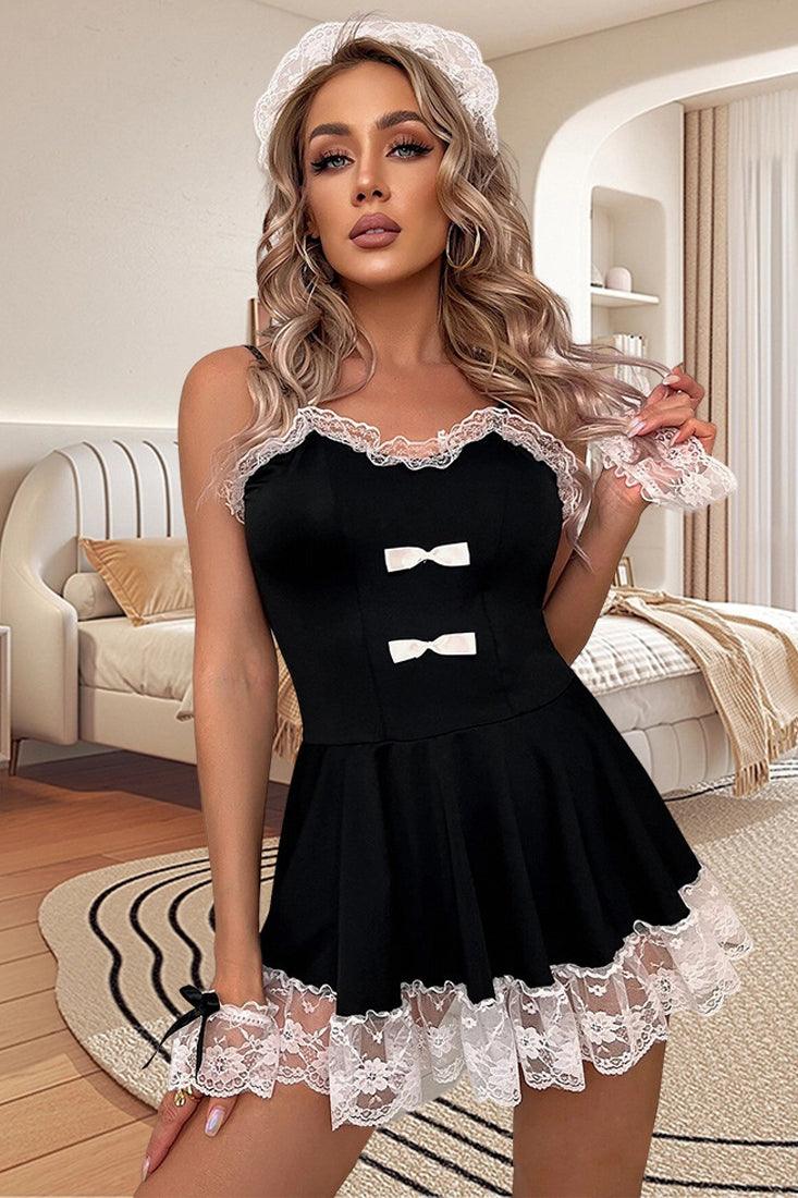 Sexy Black White Lace 4 Pc French Maid Costume - AMIClubwear