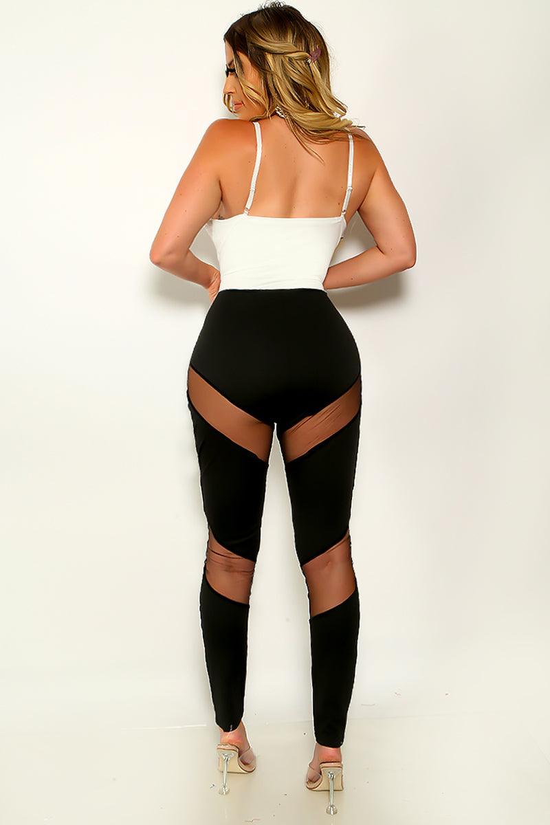Sexy Black White Zipper Jumpsuit With Mesh Detail Outfit - AMIClubwear