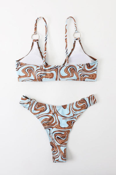 Sexy Blue Brown Graphic Swirl Print 2pc Bikini - AMIClubwear