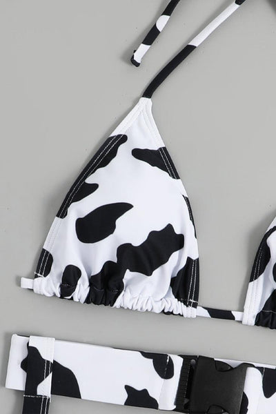 Sexy Cow Print 2pc Bikini With Garter Detail - AMIClubwear