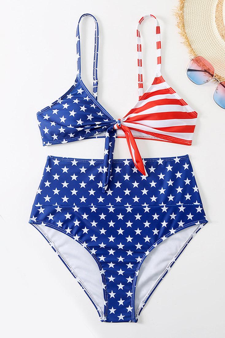 Sexy High Waist Patriotic Stars And Stripes 2pc Bikini - AMIClubwear
