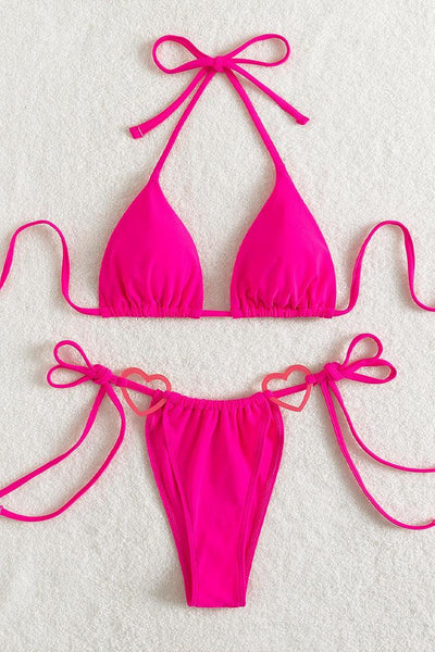 Sexy Hot Pink 2pc Cheek Bikini Heart Tie - AMIClubwear