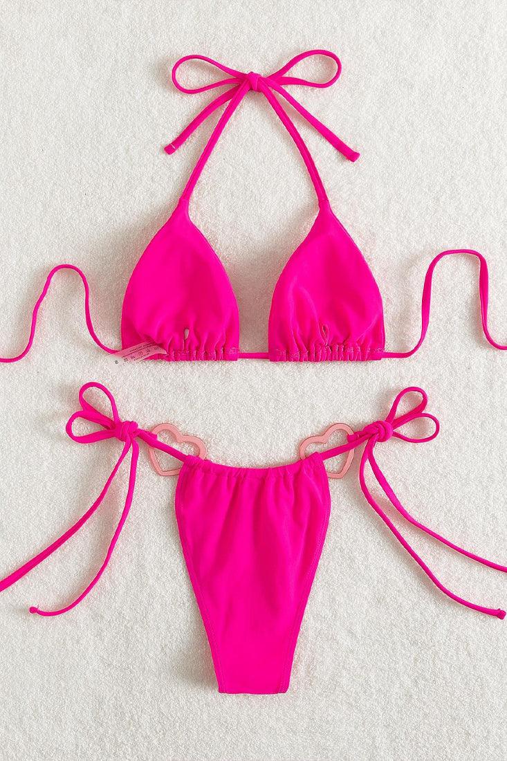 Sexy Hot Pink 2pc Cheek Bikini Heart Tie - AMIClubwear