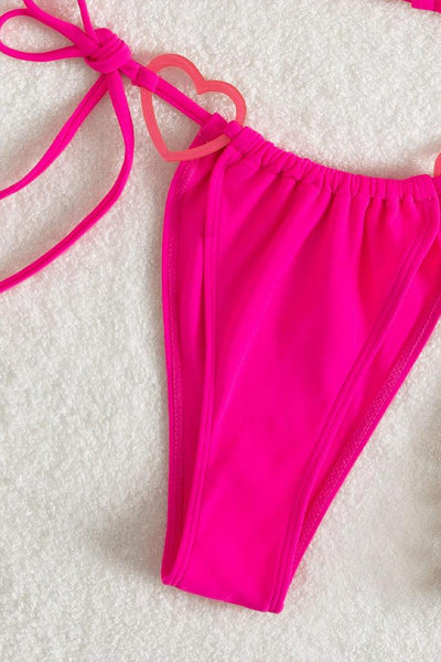 Sexy Hot Pink 2pc Cheek Bikini Heart Tie - AMIClubwear