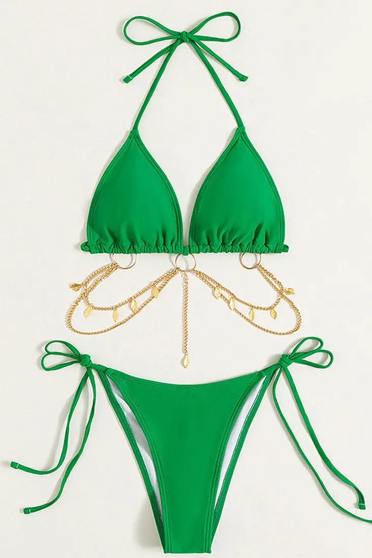 Sexy Kelly Green 2pc Bikini With Gold Chains