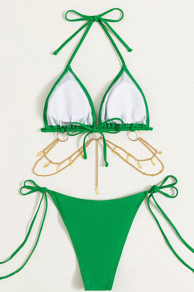 Sexy Kelly Green 2pc Bikini With Gold Chains - AMIClubwear