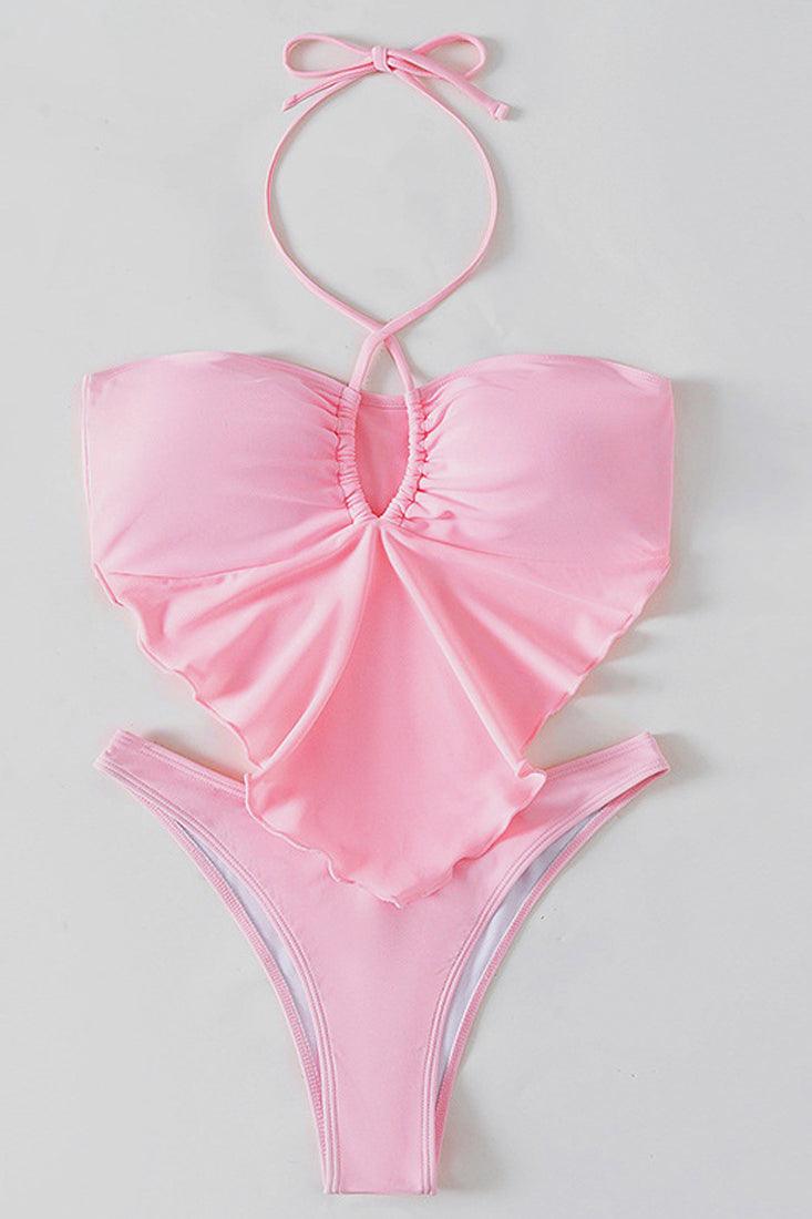 Sexy Light Pink 2pc Bikini With Ruffed Stomach Coverage - AMIClubwear
