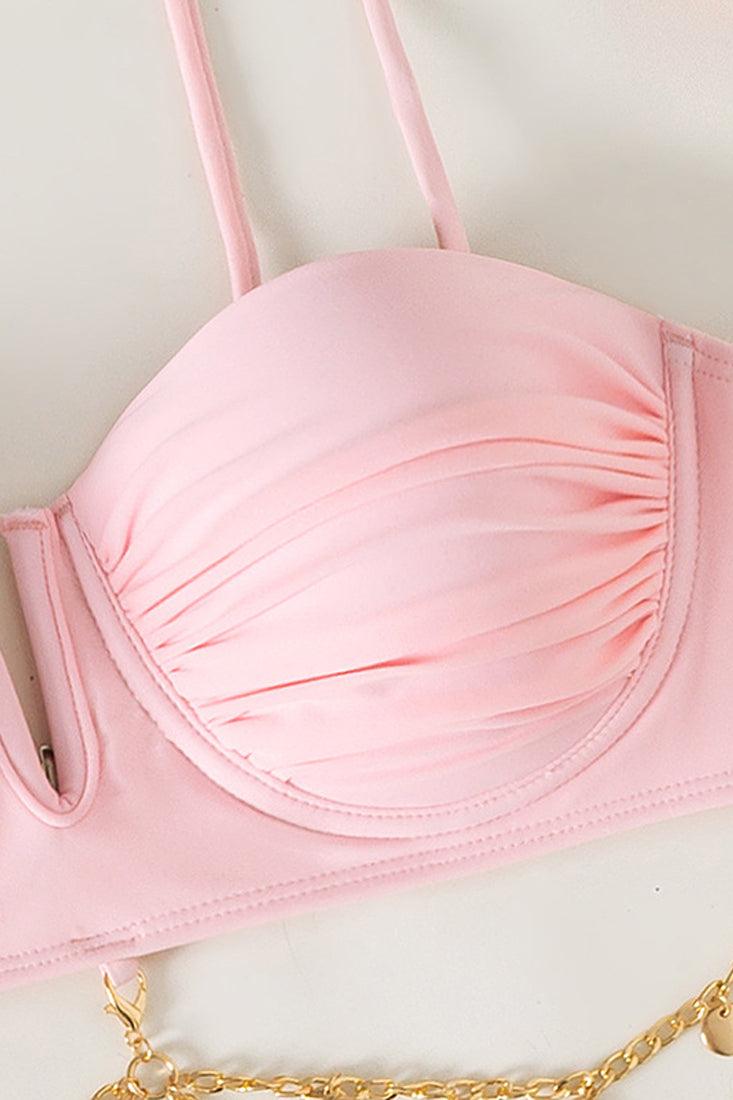 Sexy Light Pink Cheeky 2pc Bikini With Chain Detail - AMIClubwear