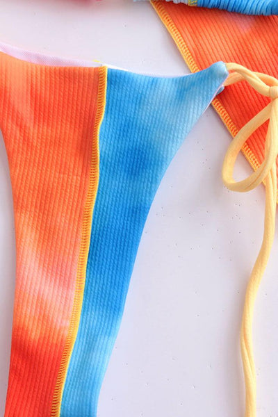 Sexy Orange Blue 3pc Tie Dye Cheeky Bikini Set - AMIClubwear