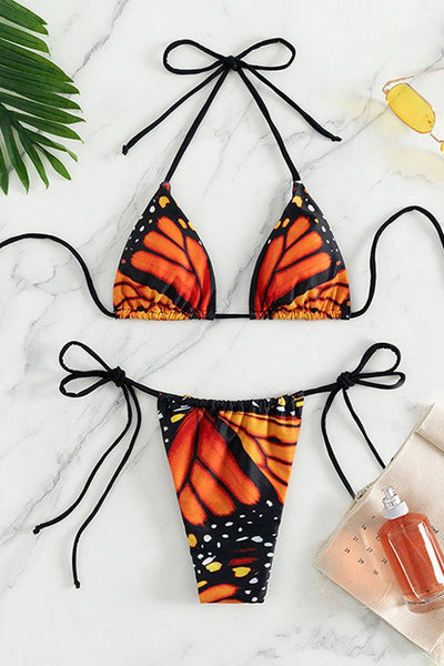 Sexy Orange Butterfly Wings 2pc Cheeky Bikini Set - AMIClubwear