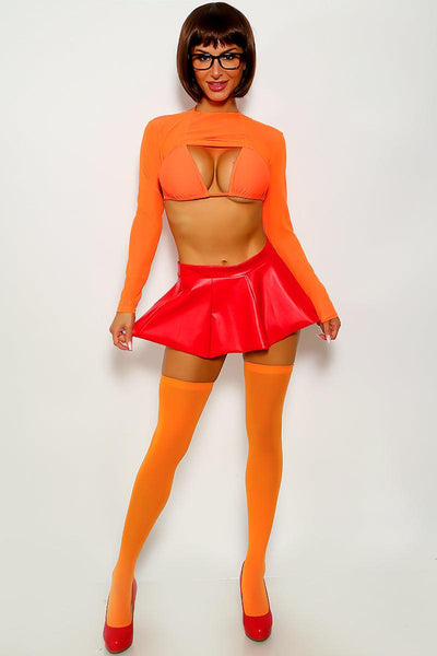 Sexy Orange Red 4 Pc Velma Sexy Halloween Costume - AMIClubwear