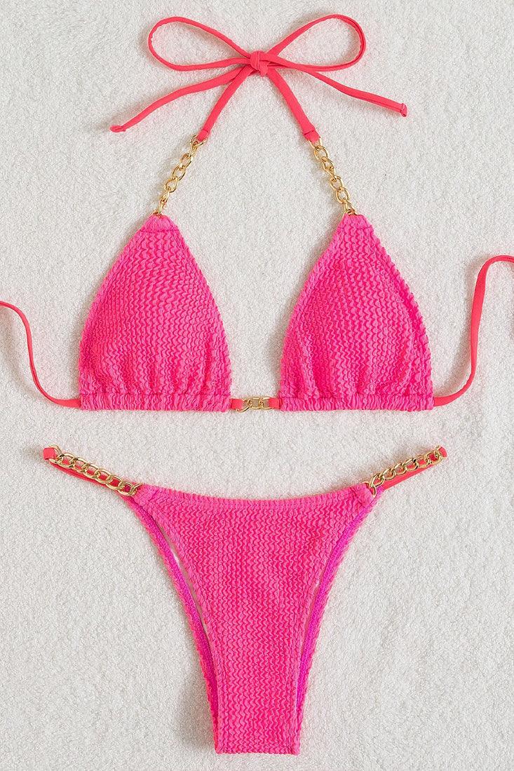 Sexy Pink Gold Chain 2pc Thong Bikini - AMIClubwear