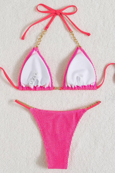 Sexy Pink Gold Chain 2pc Thong Bikini - AMIClubwear