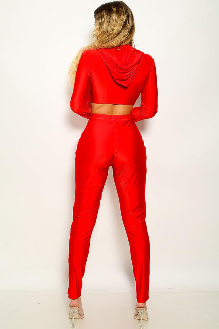 Sexy Red 2pc Long Sleeve Pants Suit White Trim AMIClubwear Sexy Red 2pc Long Sleeve Pants Suit White Trim AMIClubwear