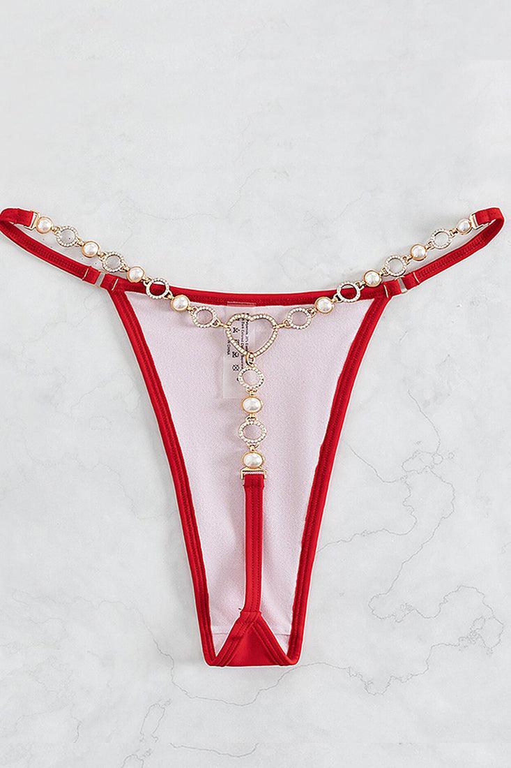Sexy Red 2pc Thong Bikini With Gemstones - AMIClubwear