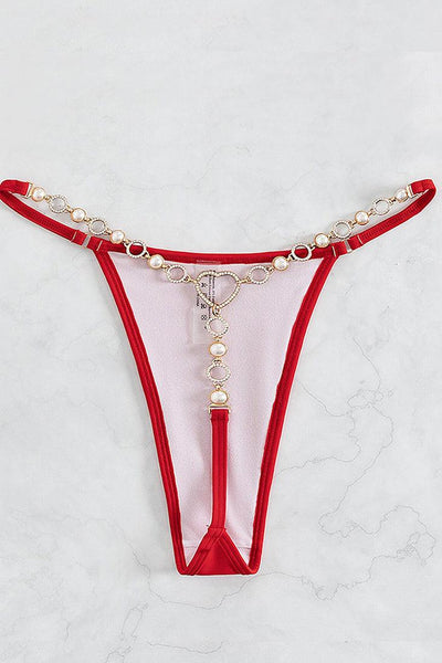 Sexy Red 2pc Thong Bikini With Gemstones - AMIClubwear