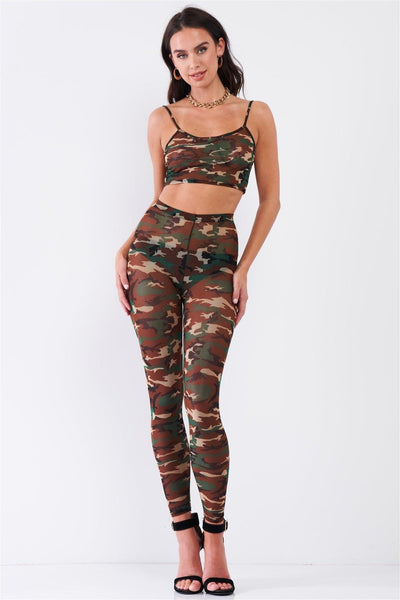 Sexy Sheer Mesh Sleeveless Crop Top & High Waist Legging Set - AMIClubwear