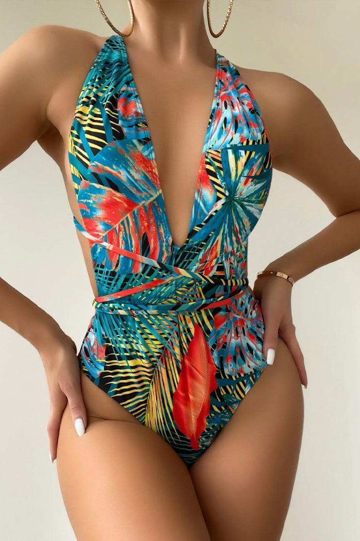 Sexy Tropical Leaf Green Monokini Swimsuit - AMIClubwear