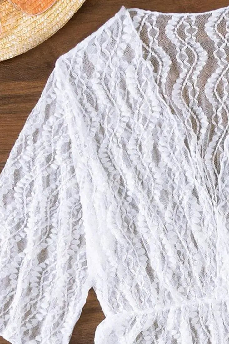 Sexy White 3pc Bikini With Lace Coverup