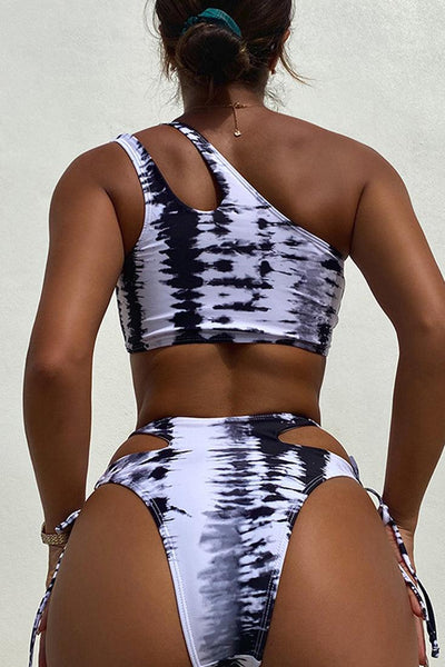 Sexy White Black Tie Dye Print 2pc Bikini Set - AMIClubwear