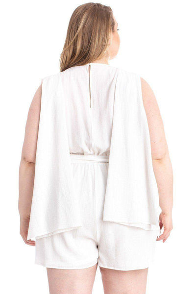 Shimmer Fabric Draped Open Sleeve Romper - AMIClubwear