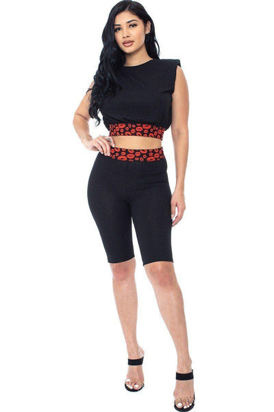 Shoulder Pad And Leopard Detailed Biker Shorts - AMIClubwear