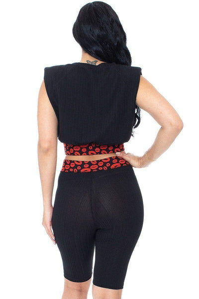 Shoulder Pad And Leopard Detailed Biker Shorts - AMIClubwear