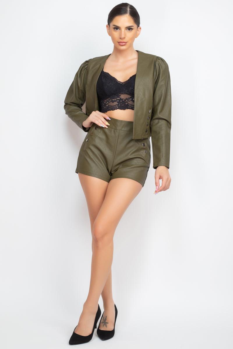 Side Button Detailed Jacket & Shorts Set - AMIClubwear
