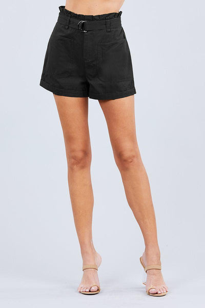 Side Pocket Rolled Up Paper Bag Cotton Short Pants - AMIClubwear