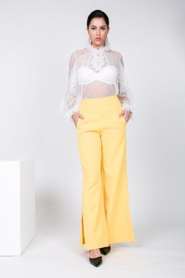 Side Slit Detail Wide Leg Pants - AMIClubwear