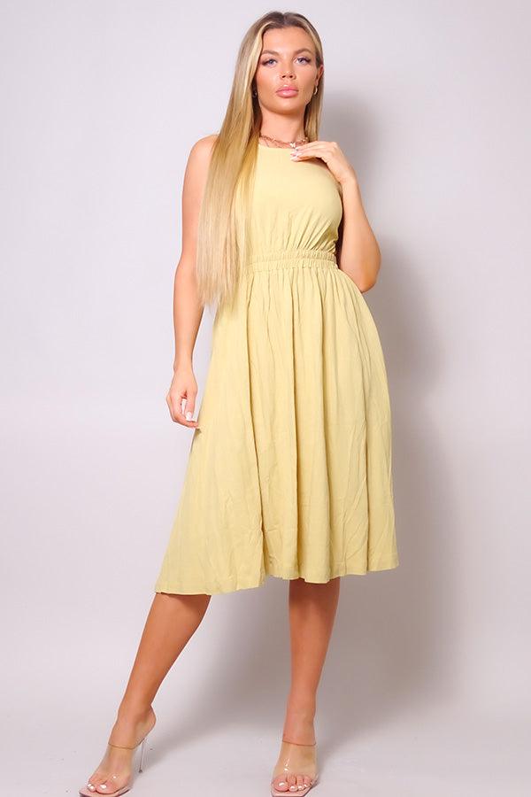 Sleeveless Back Cutout Linen Midi Dress - AMIClubwear